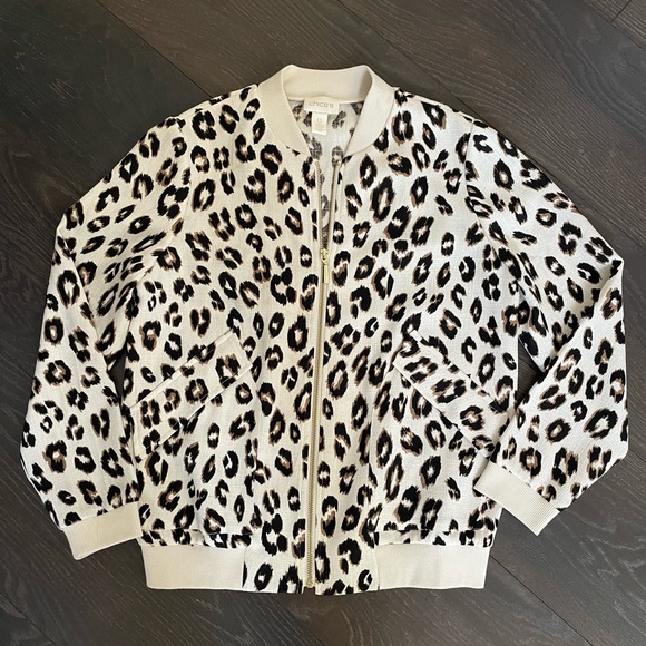 Chico’s Leopard Print Bomber Jacket - Picture 1 of 2